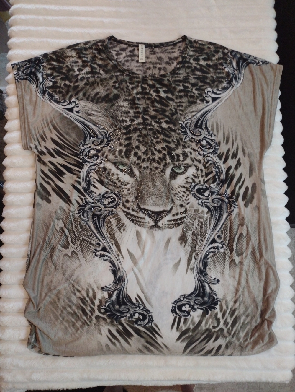Y2K Rhinestone Studded Tiger Tunic Top Women XL Snake Leopard Zebra Swim Simisue